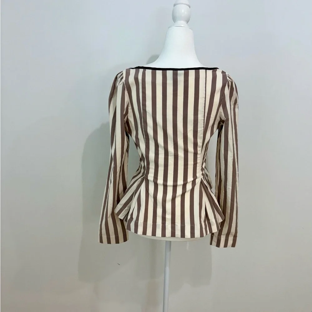 NWT Maeve by Anthropologie Brown and Cream Striped Square-Neck Blouse - Picture 4 of 4